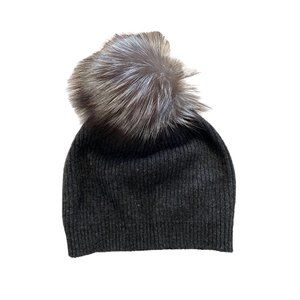 Neiman Marcus Wool & Cashmere Blend Hat With Real Fox Fur Pompom NWOT